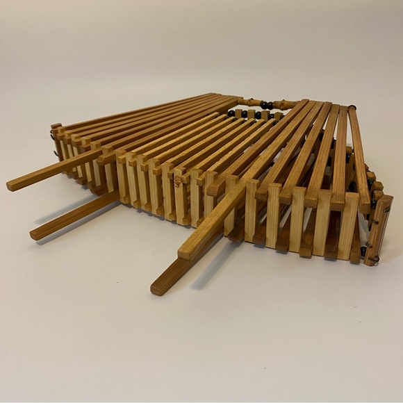 Mid Century folding collapsible bamboo fruit basket vintage MCM Japanese - Picture 7 of 14